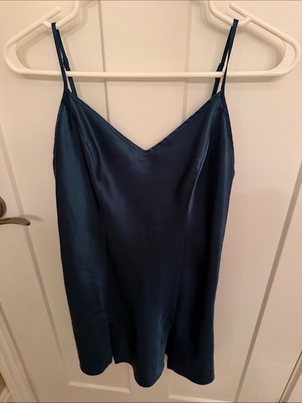 Silky V-Neck Slip Chemise / Nightgown in Deep Teal Green